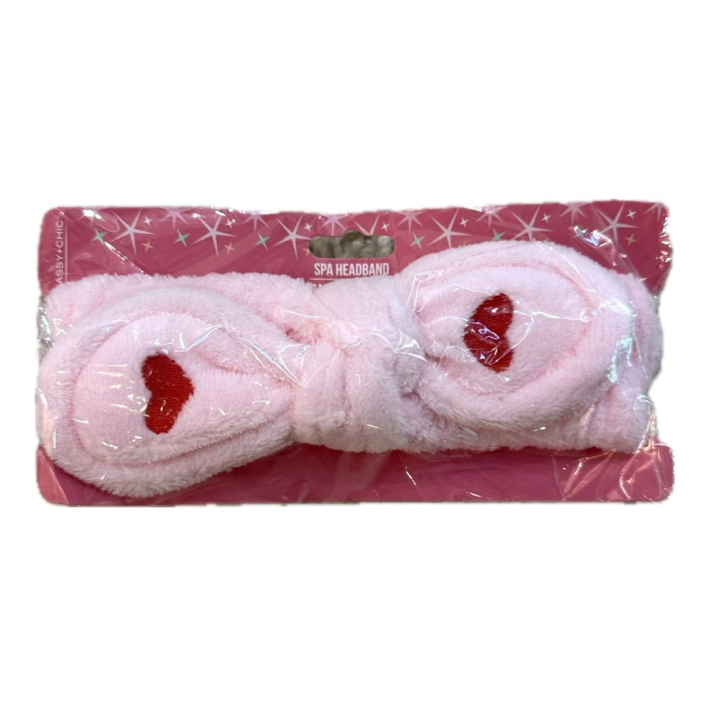 Fuzzy + Soft Pink Hearts Spa Headband